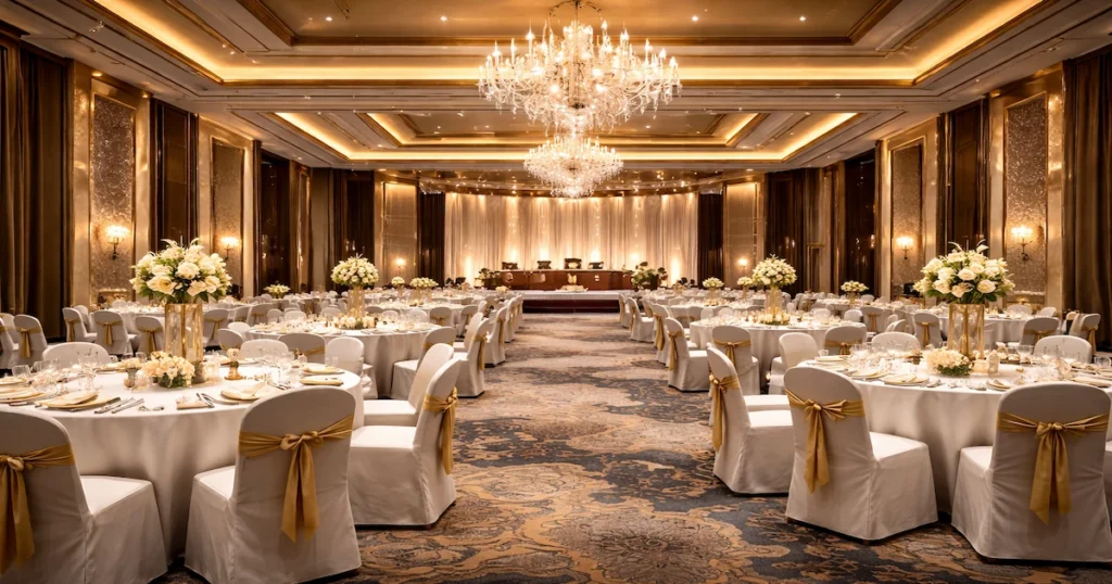 hotel ballroom furniture including banquet tables and chairs manufactured in China for hospitality projects