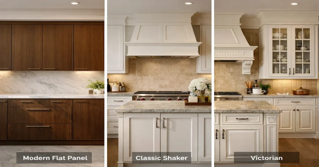 how to choose kitchen cabinets by comparing modern classic and Victorian styles